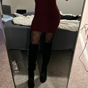 Black leather suede boots